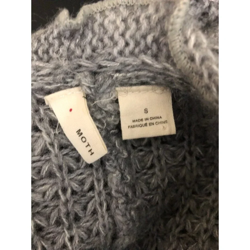 Moth Anthropologie Gray Wool Blend Open Front Cocoon Cardigan Sweater Longline S - Picture 5 of 6